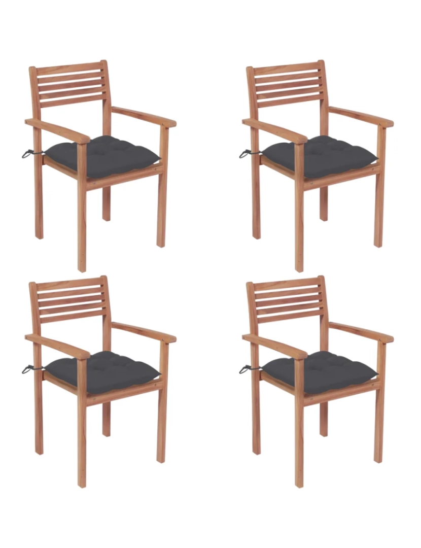 imagem de Cadeiras de jardim c/ almofadões antracite 4 pcs，Poltrona de jardim，Cadeira exterior teca maciça CFW844951