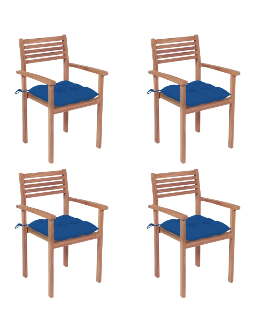 Vidaxl - Cadeiras de jardim c/ almofadões azuis 4 pcs，Poltrona de jardim，Cadeira exterior teca maciça CFW54474