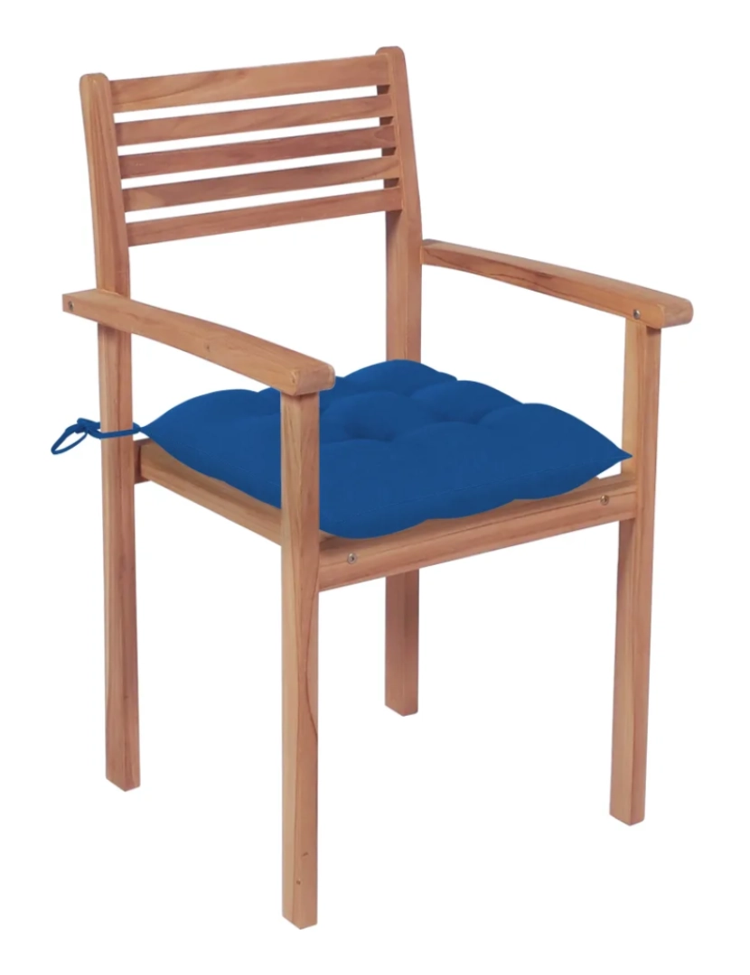 imagem de Cadeiras de jardim c/ almofadões azuis 4 pcs，Poltrona de jardim，Cadeira exterior teca maciça CFW544742