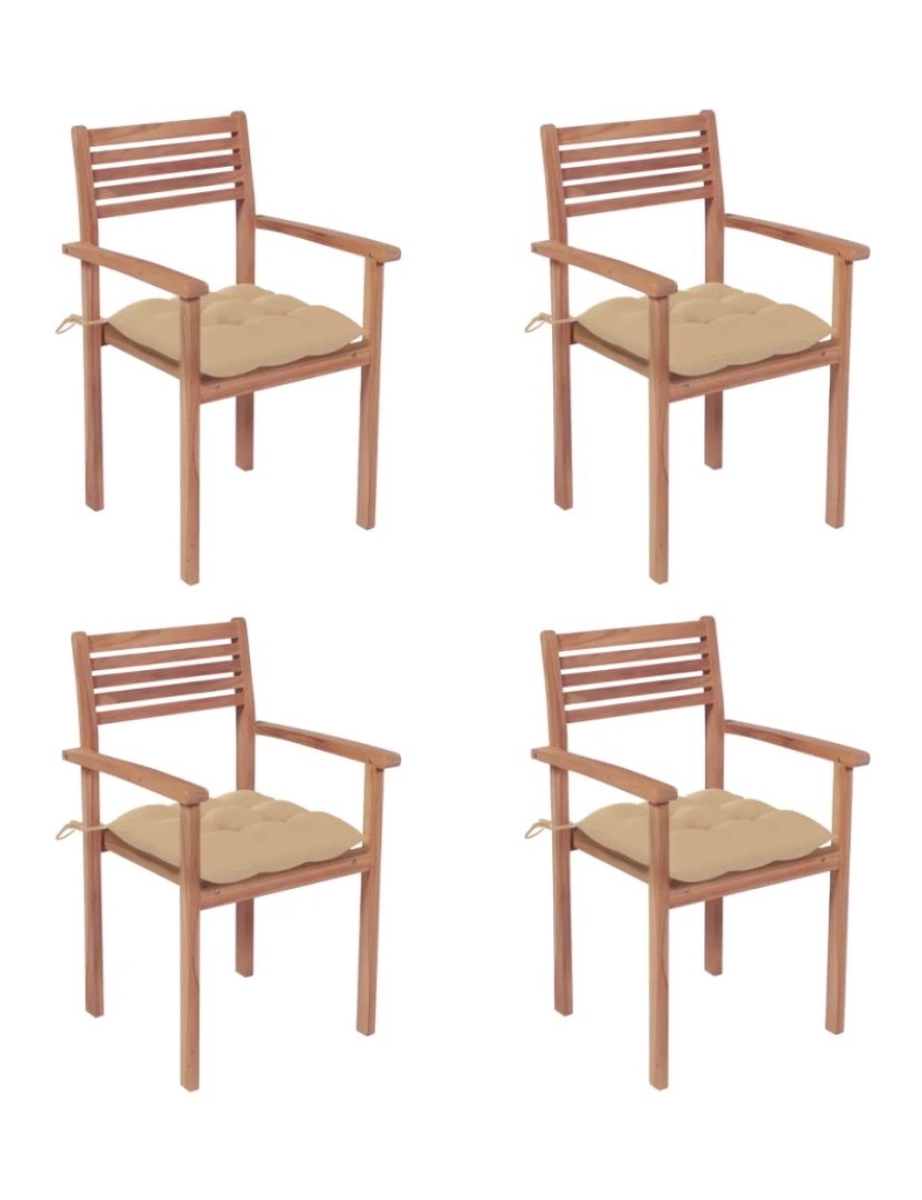 imagem de Cadeiras de jardim c/ almofadões bege 4 pcs，Poltrona de jardim，Cadeira exterior teca maciça CFW492651