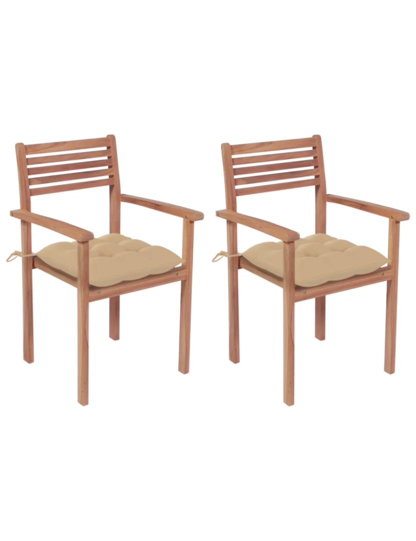 Vidaxl - Cadeiras de jardim c/ almofadões beges 2 pcs，Poltrona de jardim，Cadeira exterior teca maciça CFW53968