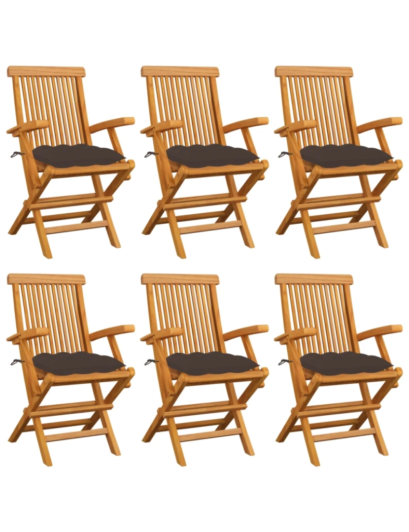 Vidaxl - Cadeiras de jardim c/ almofadões cinza-acast. 6 pcs，Poltrona de jardim，Cadeira exterior teca maciça CFW63283