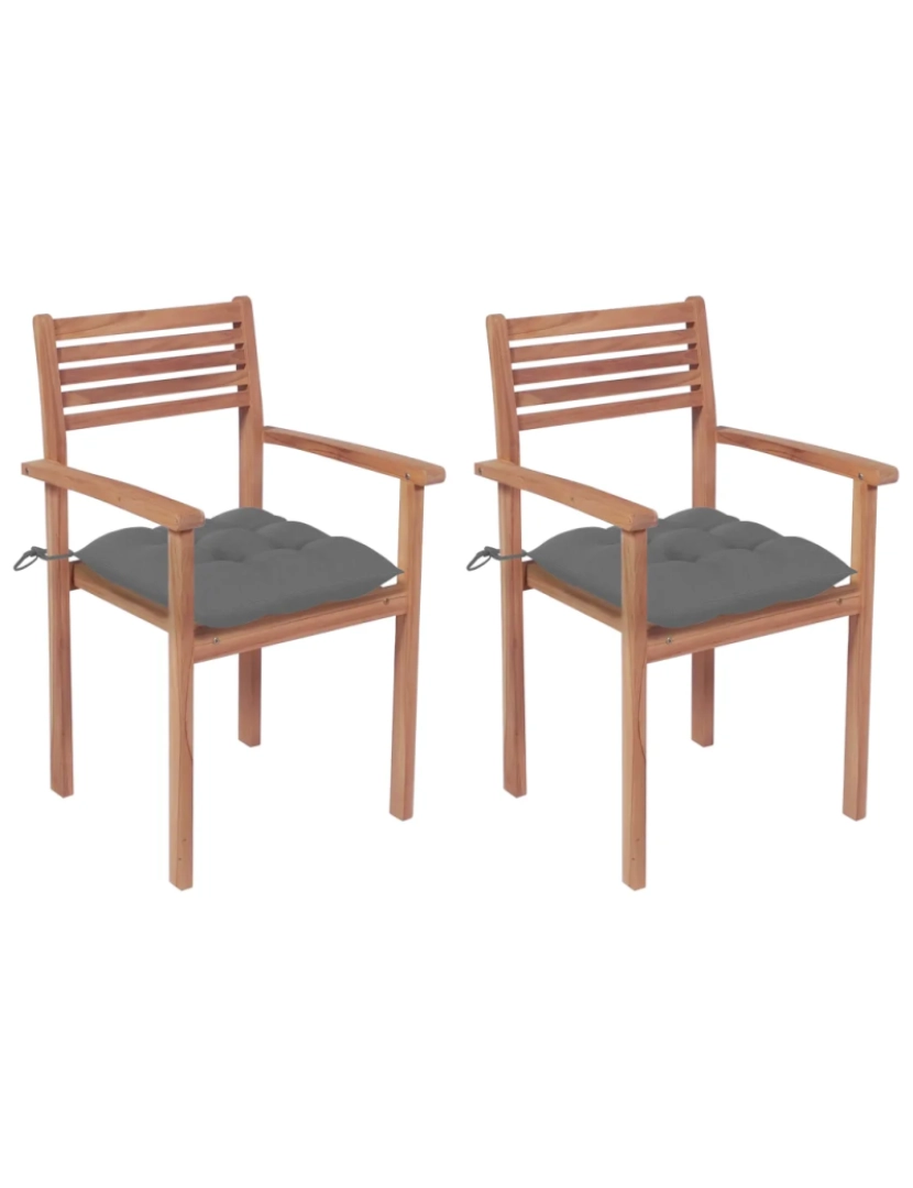 imagem de Cadeiras de jardim c/ almofadões cinzentos 2 pcs，Poltrona de jardim，Cadeira exterior teca maciça CFW403601
