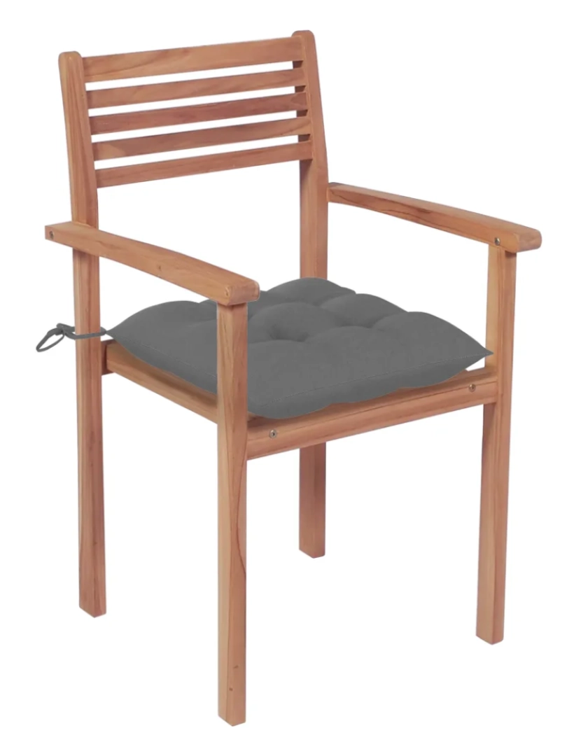 imagem de Cadeiras de jardim c/ almofadões cinzentos 2 pcs，Poltrona de jardim，Cadeira exterior teca maciça CFW403602