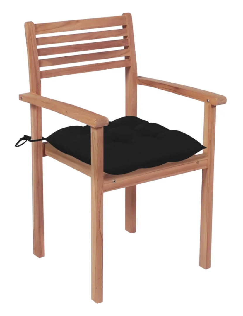 imagem de Cadeiras de jardim c/ almofadões pretos 2 pcs，Poltrona de jardim，Cadeira exterior teca maciça CFW138502