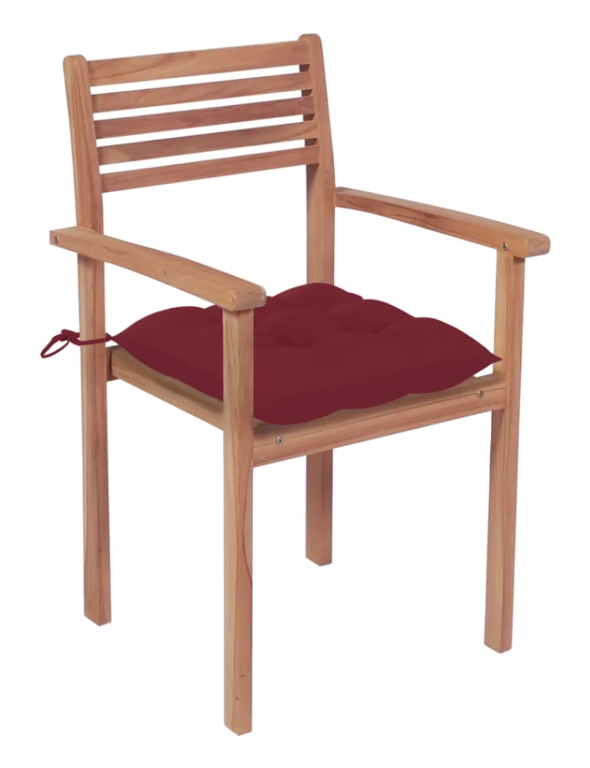 imagem de Cadeiras de jardim c/ almofadões vermelho tinto 4 pcs，Poltrona de jardim，Cadeira exterior teca maciça CFW585292