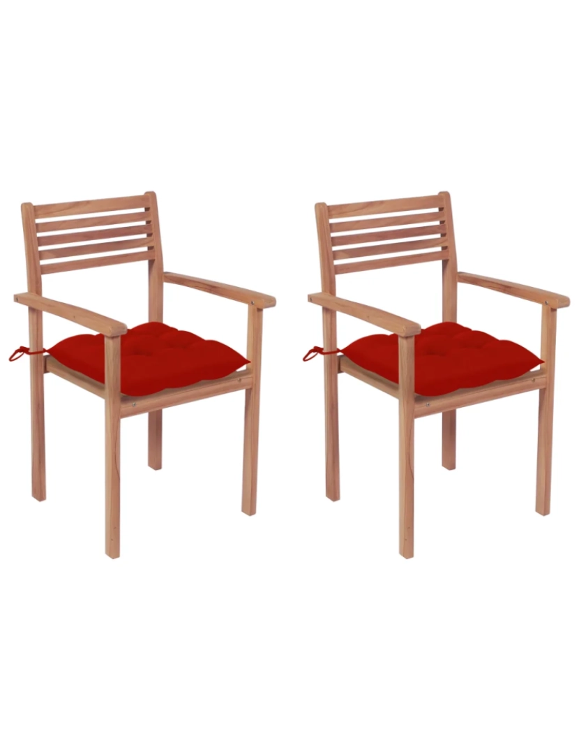 imagem de Cadeiras de jardim c/ almofadões vermelhos 2 pcs，Poltrona de jardim，Cadeira exterior teca maciça CFW507481