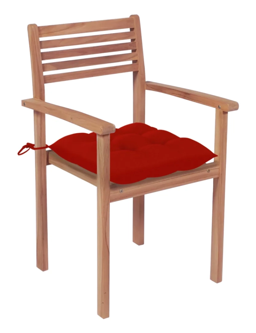 imagem de Cadeiras de jardim c/ almofadões vermelhos 2 pcs，Poltrona de jardim，Cadeira exterior teca maciça CFW507482
