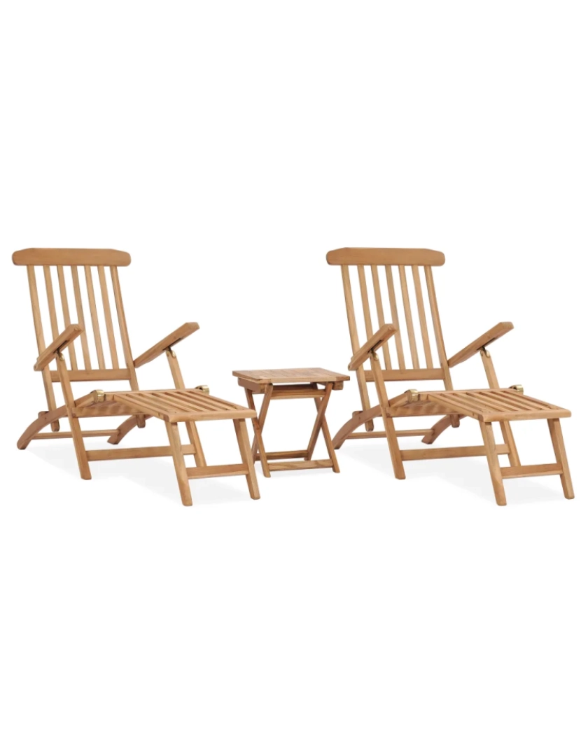 Vidaxl - Cadeiras de jardim，Poltrona de jardim，Cadeira exterior c/ apoios de pés e mesa teca maciça CFW54694
