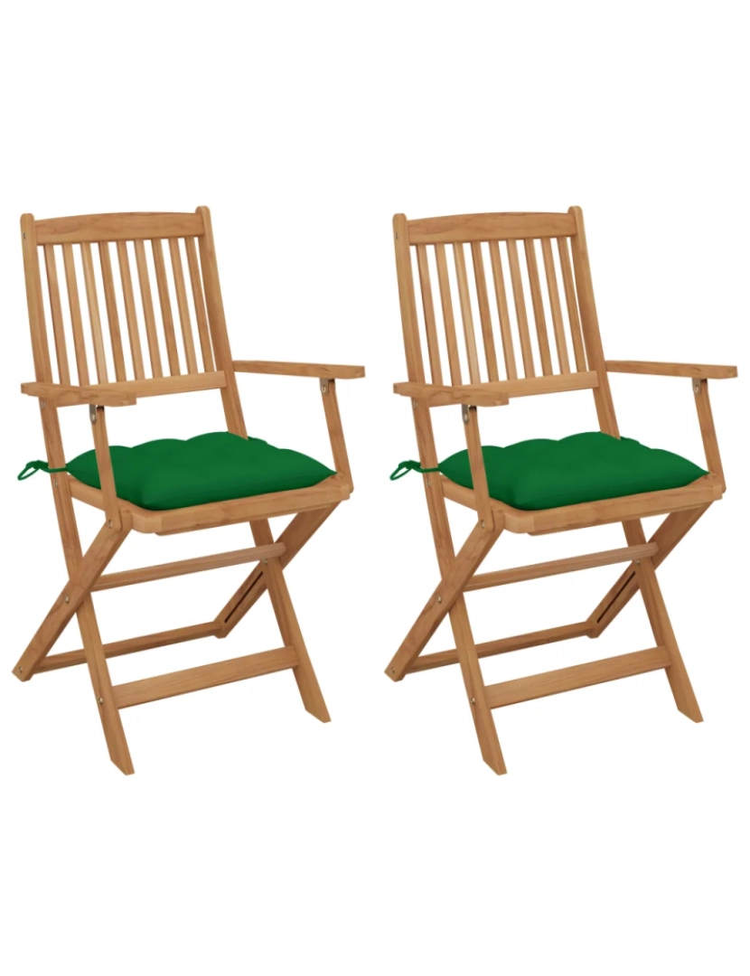 imagem de Cadeiras de jardim dobráveis c/ almofadões 2 pcs，Poltrona de jardim，Cadeira exterior acácia maciça CFW885901