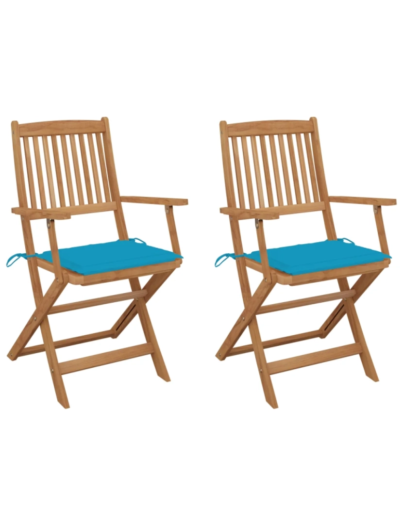 imagem de Cadeiras de jardim dobráveis c/ almofadões 2 pcs，Poltrona de jardim，Cadeira exterior acácia maciça CFW151121