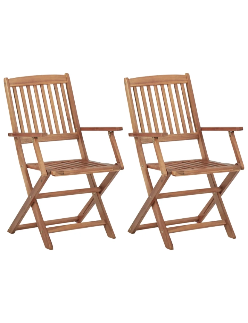 imagem de Cadeiras de jardim dobráveis c/ almofadões 2 pcs，Poltrona de jardim，Cadeira exterior acácia maciça CFW151123