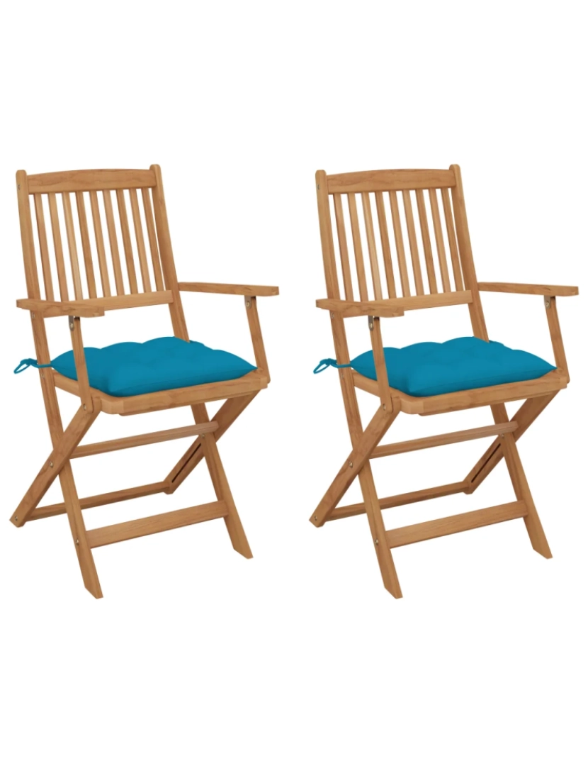 imagem de Cadeiras de jardim dobráveis c/ almofadões 2 pcs，Poltrona de jardim，Cadeira exterior acácia maciça CFW289941