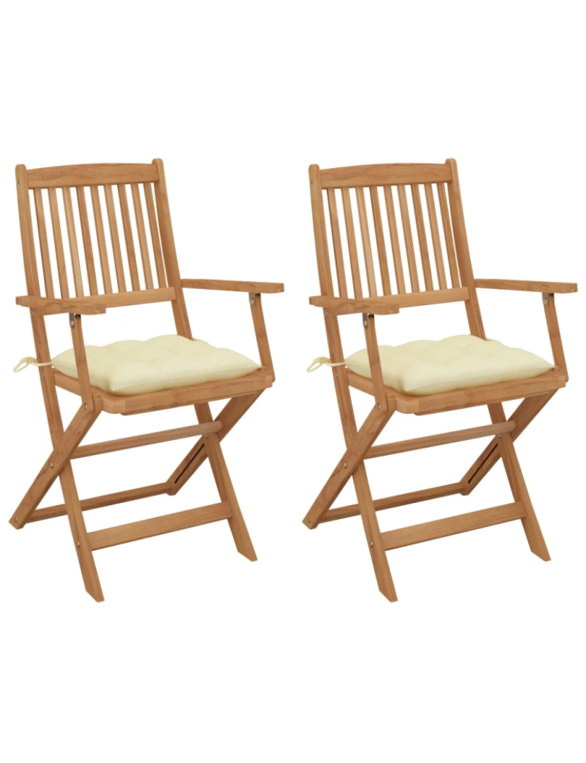 Vidaxl - Cadeiras de jardim dobráveis c/ almofadões 2 pcs，Poltrona de jardim，Cadeira exterior acácia maciça CFW15384