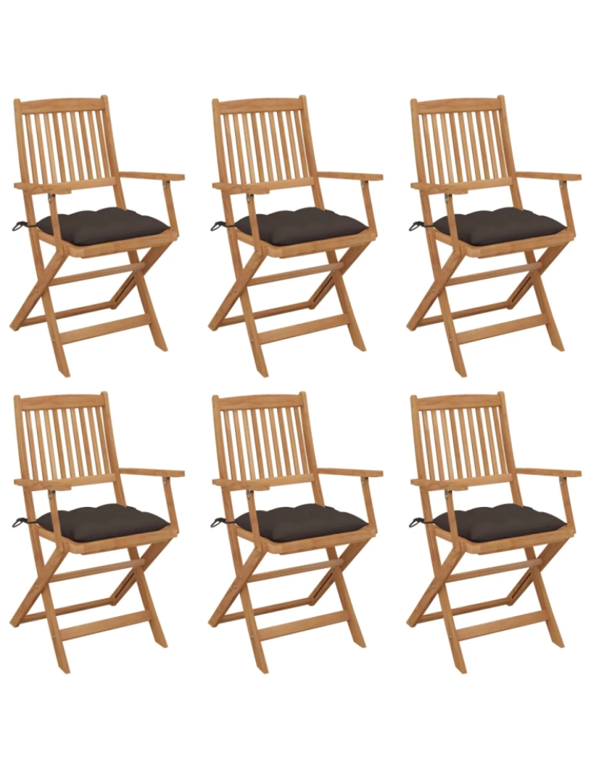 Vidaxl - Cadeiras de jardim dobráveis c/ almofadões 6 pcs，Poltrona de jardim，Cadeira exterior acácia maciça CFW53402