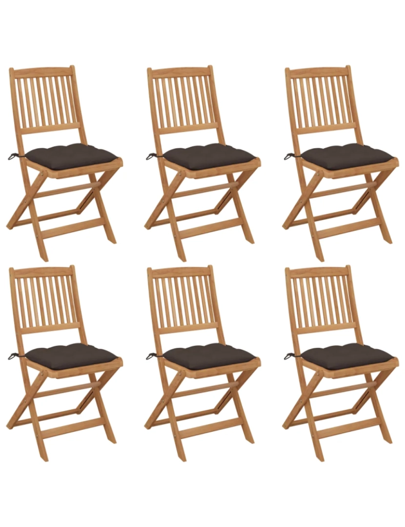 Vidaxl - Cadeiras de jardim dobráveis c/ almofadões 6 pcs，Poltrona de jardim，Cadeira exterior acácia maciça CFW86060