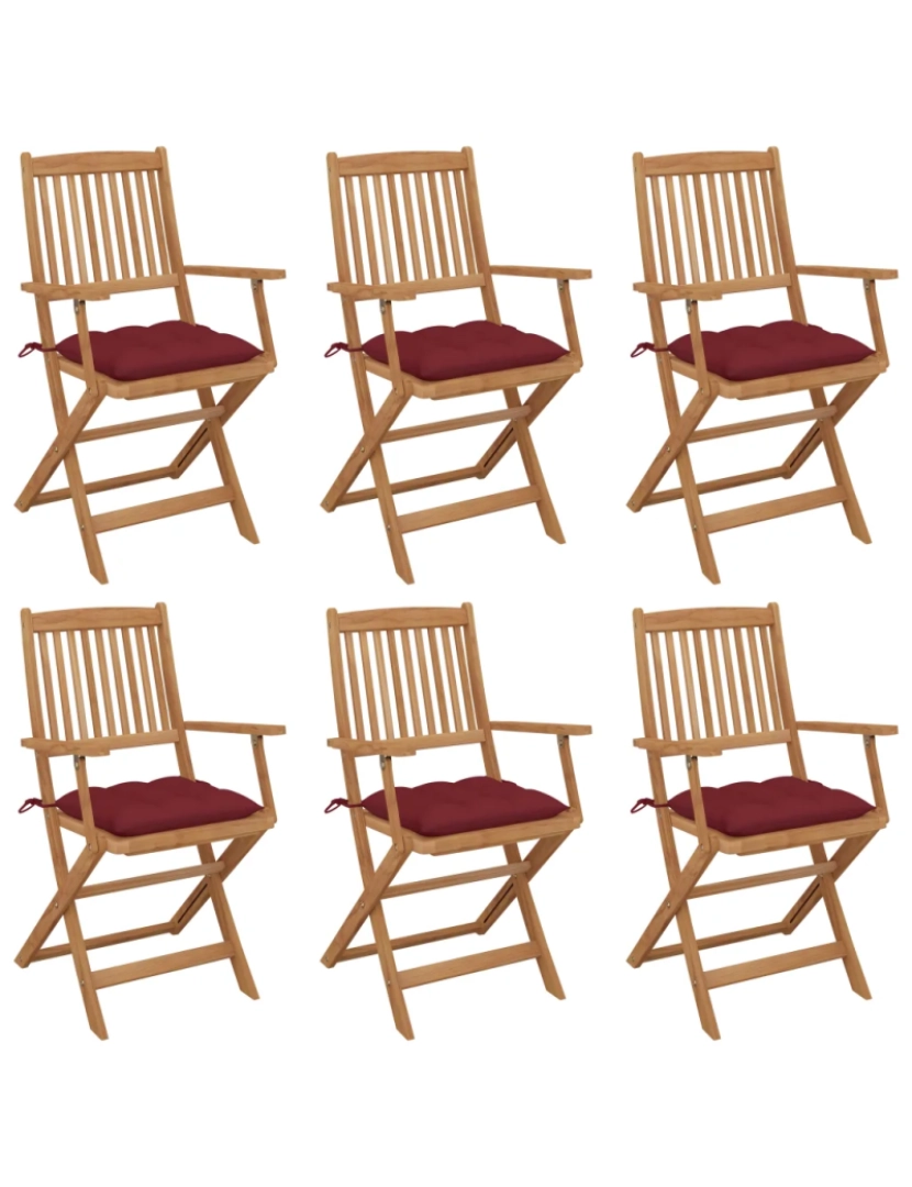 Vidaxl - Cadeiras de jardim dobráveis c/ almofadões 6 pcs，Poltrona de jardim，Cadeira exterior acácia maciça CFW71679