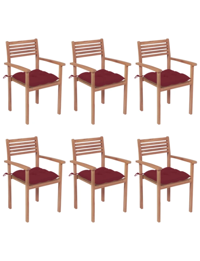 Vidaxl - Cadeiras de jardim empilháveis c/ almofadões 6 pcs，Poltrona de jardim，Cadeira exterior teca maciça CFW64097