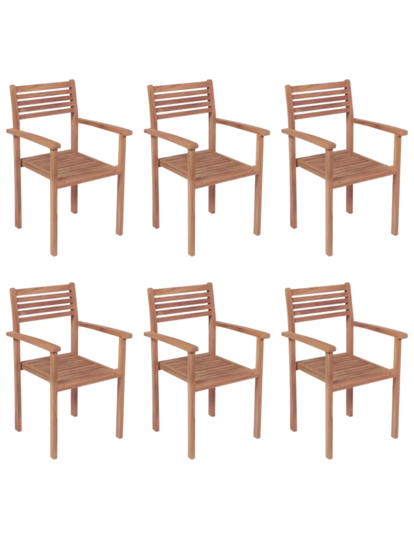 imagem de Cadeiras de jardim empilháveis c/ almofadões 6 pcs，Poltrona de jardim，Cadeira exterior teca maciça CFW324453