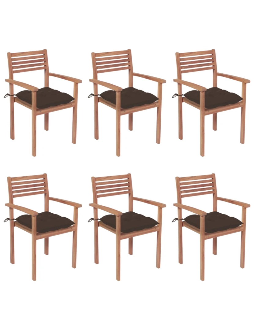 imagem de Cadeiras de jardim empilháveis c/ almofadões 6 pcs，Poltrona de jardim，Cadeira exterior teca maciça CFW791451