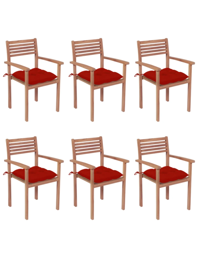 Vidaxl - Cadeiras de jardim empilháveis c/ almofadões 6 pcs，Poltrona de jardim，Cadeira exterior teca maciça CFW52208