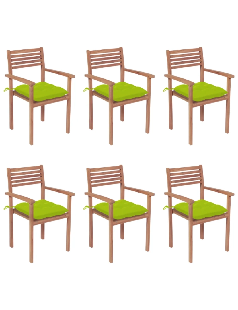 Vidaxl - Cadeiras de jardim empilháveis c/ almofadões 6 pcs，Poltrona de jardim，Cadeira exterior teca maciça CFW35897