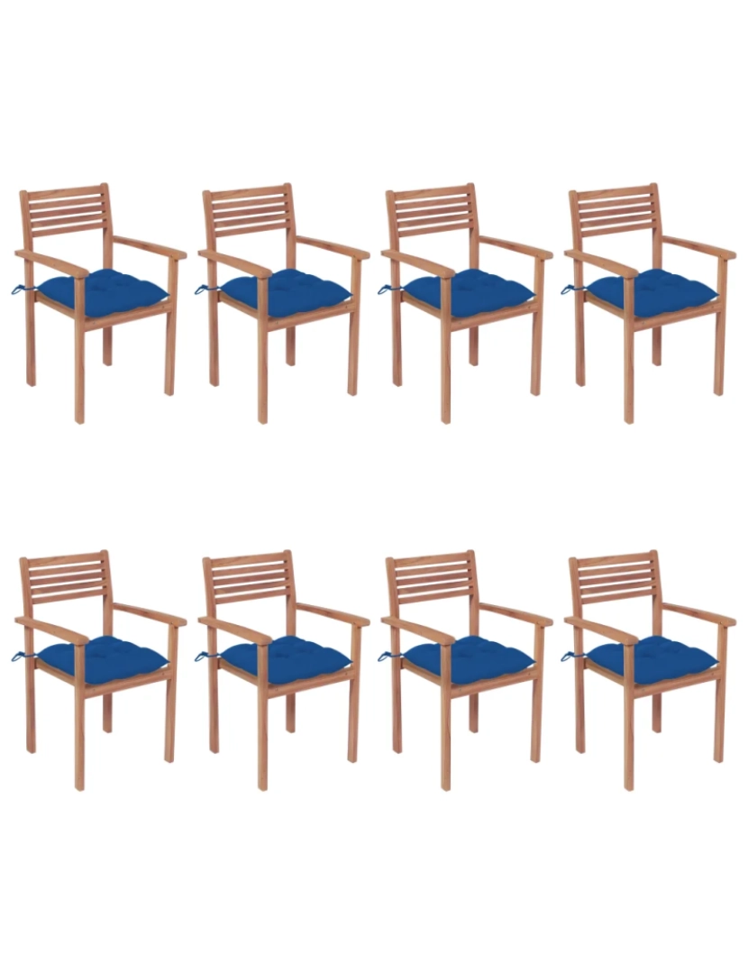imagem de Cadeiras de jardim empilháveis c/ almofadões 8 pcs，Poltrona de jardim，Cadeira exterior teca maciça CFW514981