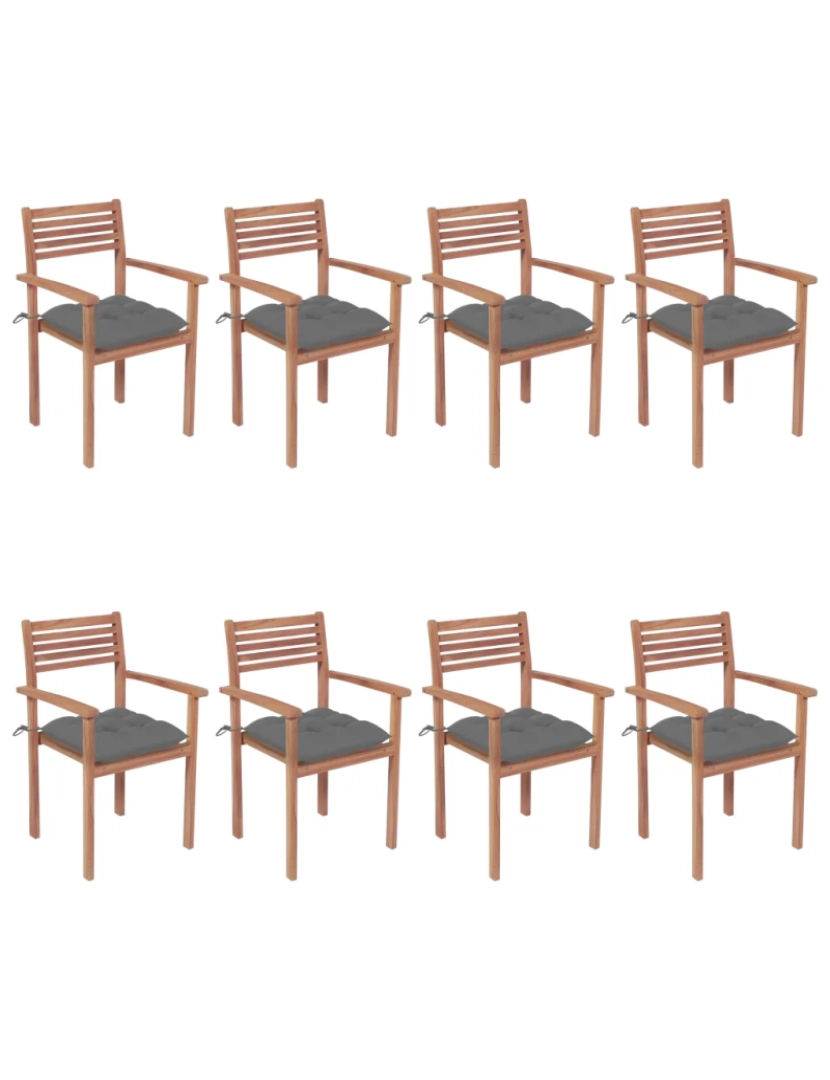 Vidaxl - Cadeiras de jardim empilháveis c/ almofadões 8 pcs，Poltrona de jardim，Cadeira exterior teca maciça CFW57271