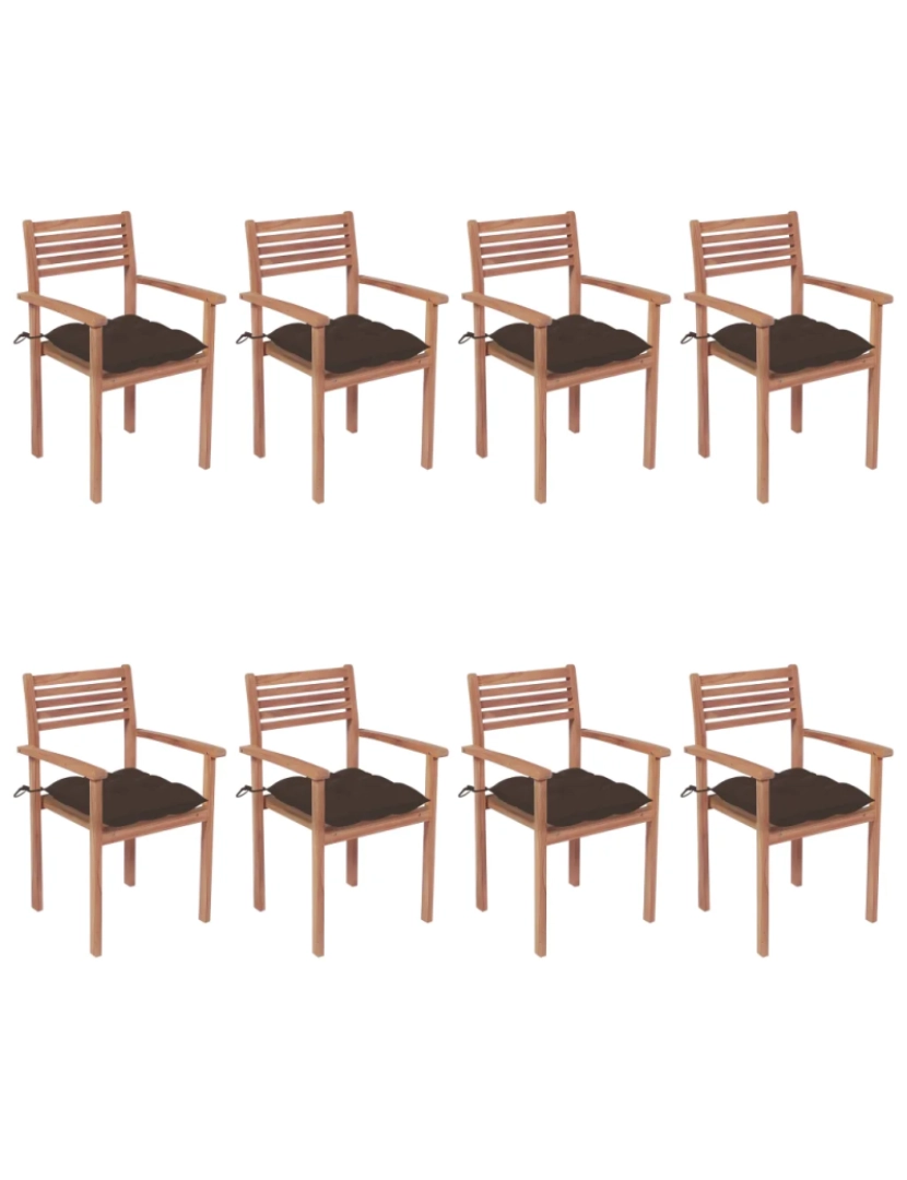 Vidaxl - Cadeiras de jardim empilháveis c/ almofadões 8 pcs，Poltrona de jardim，Cadeira exterior teca maciça CFW34921