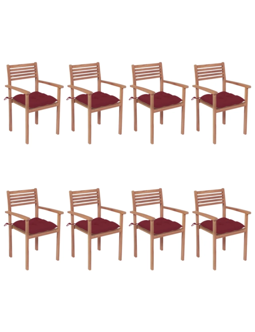 Vidaxl - Cadeiras de jardim empilháveis c/ almofadões 8 pcs，Poltrona de jardim，Cadeira exterior teca maciça CFW73539