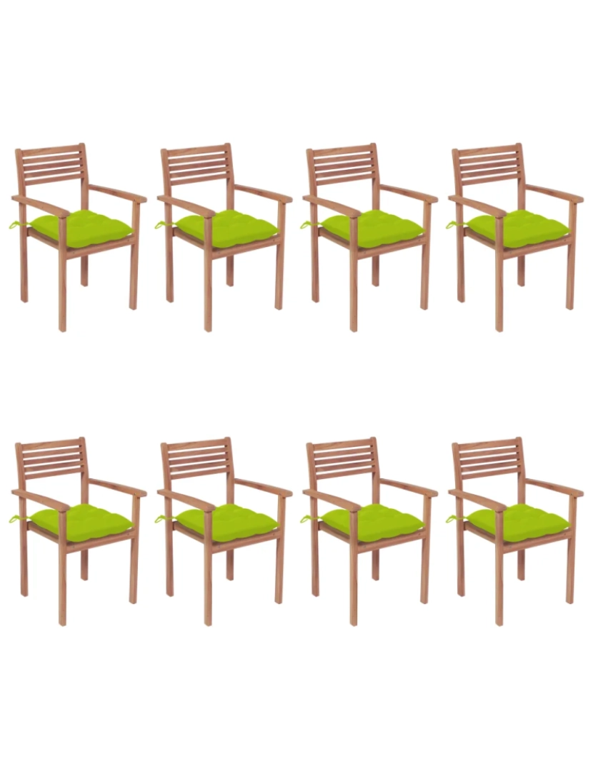 imagem de Cadeiras de jardim empilháveis c/ almofadões 8 pcs，Poltrona de jardim，Cadeira exterior teca maciça CFW209951