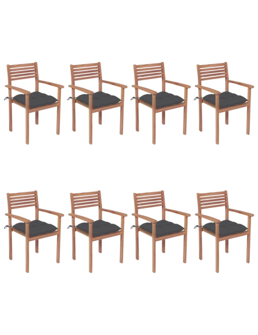 Vidaxl - Cadeiras de jardim empilháveis c/ almofadões 8 pcs，Poltrona de jardim，Cadeira exterior teca maciça CFW87643