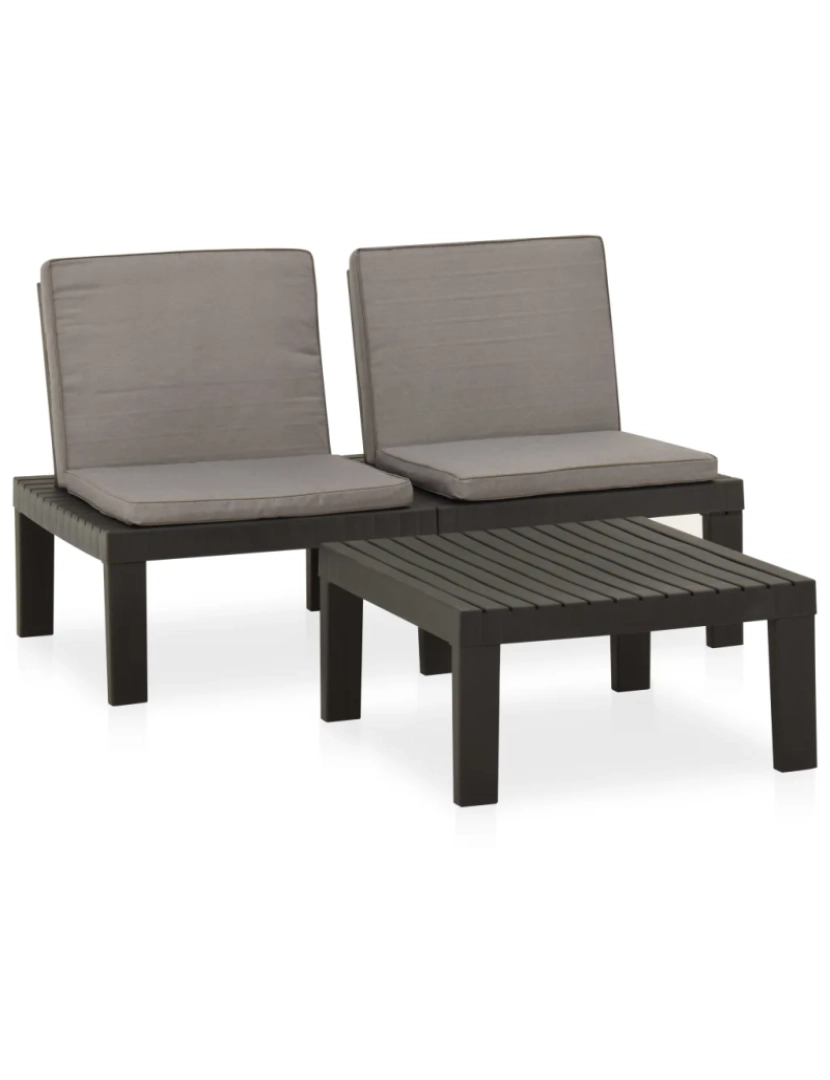 imagem de 2 pcs conjunto lounge de jardim Conjuntos Relax Jardim c/ almofadões plástico cinzento CFW1411652