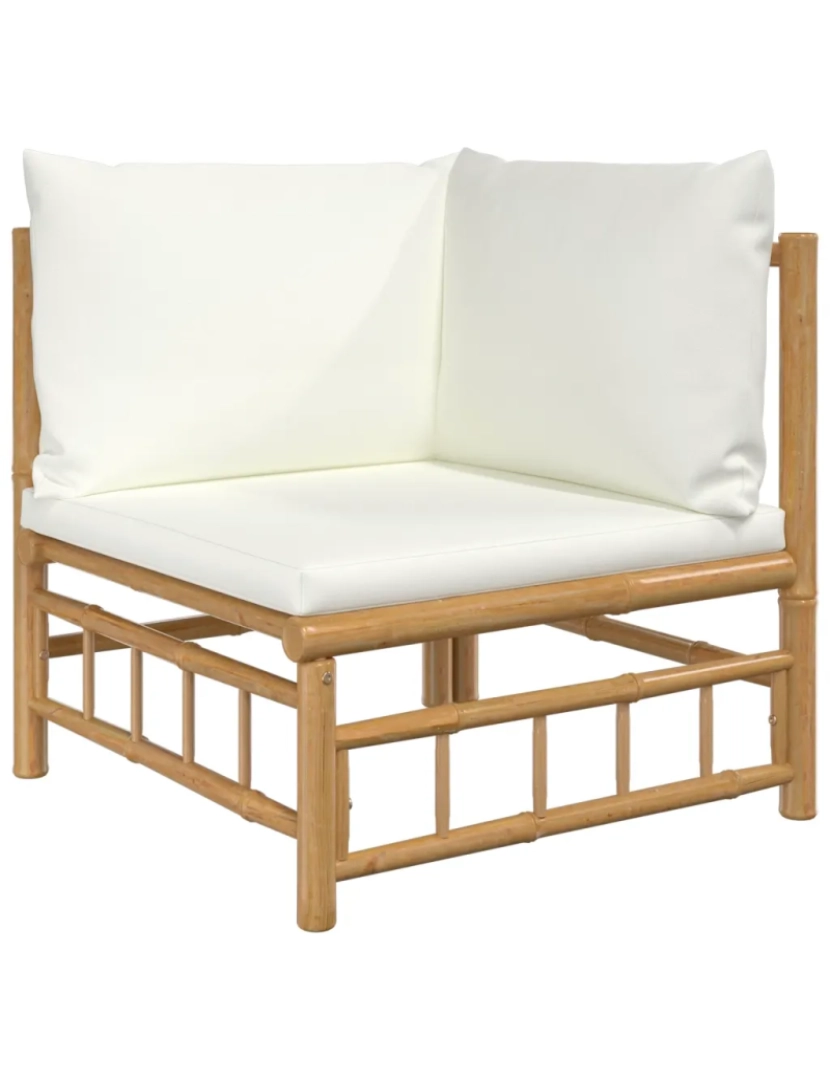 imagem de 3 pcs conjunto lounge de jardim Conjuntos Relax Jardim bambu c/ almofadões branco nata CFW5157104