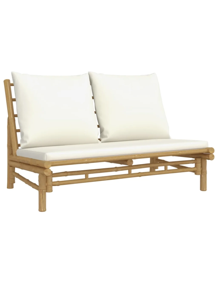 imagem de 3 pcs conjunto lounge de jardim Conjuntos Relax Jardim bambu c/ almofadões branco nata CFW5571954