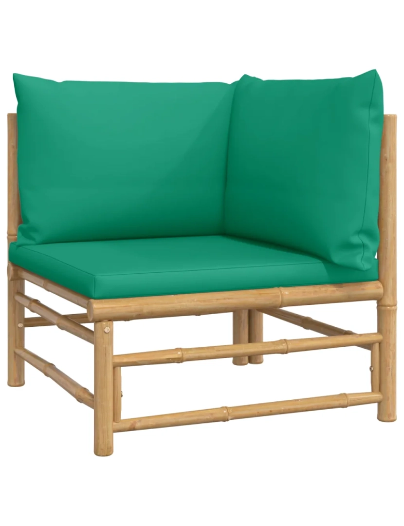imagem de 3 pcs conjunto lounge de jardim Conjuntos Relax Jardim bambu c/ almofadões verdes CFW9030304