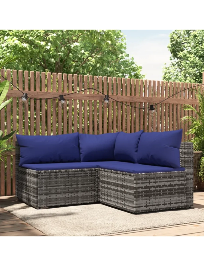 Vidaxl - 3 pcs conjunto lounge de jardim Conjuntos Relax Jardim c/ almofadões vime PE cinzento CFW774112