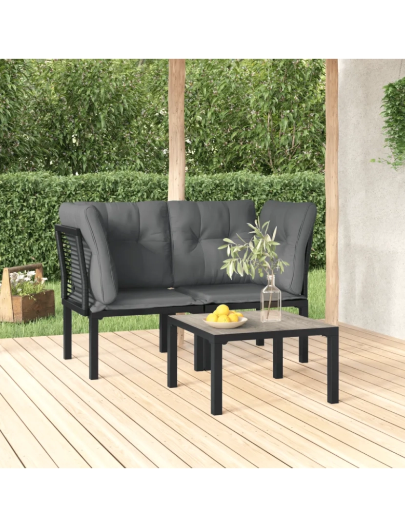 Vidaxl - 3 pcs conjunto lounge de jardim Conjuntos Relax Jardim vime PE preto e cinzento CFW921488