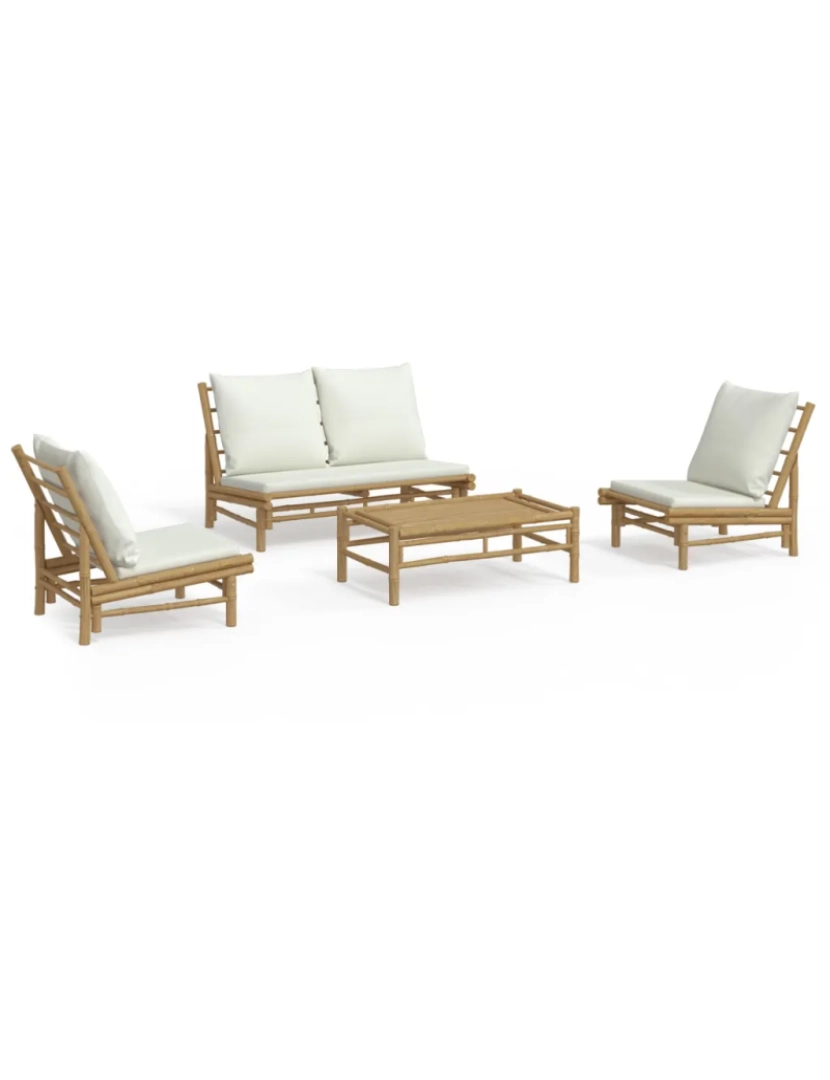 imagem de 4 pcs conjunto lounge de jardim Conjuntos Relax Jardim bambu c/ almofadões branco nata CFW7804972