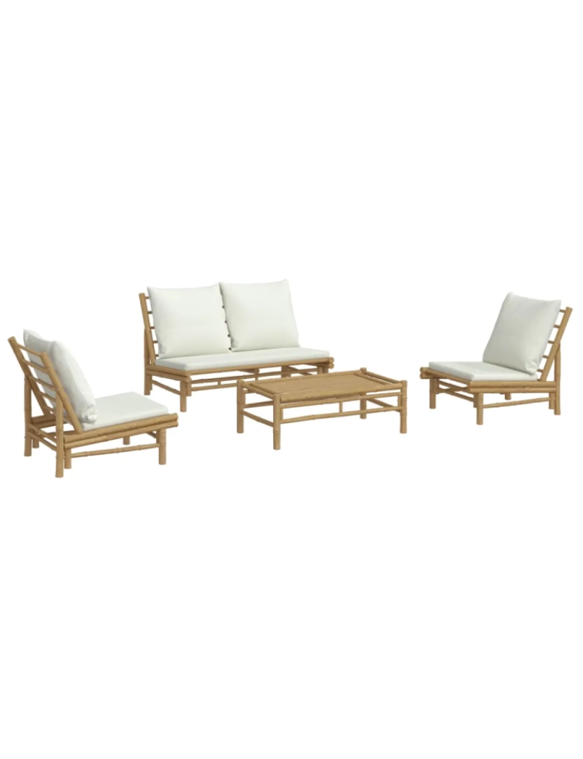 imagem de 4 pcs conjunto lounge de jardim Conjuntos Relax Jardim bambu c/ almofadões branco nata CFW7804973