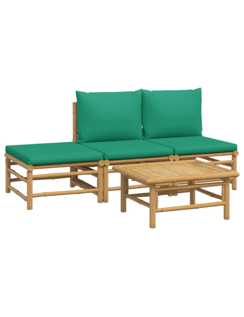 imagem de 4 pcs conjunto lounge de jardim Conjuntos Relax Jardim bambu c/ almofadões verdes CFW5667463