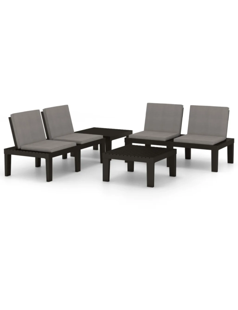 imagem de 4 pcs conjunto lounge de jardim Conjuntos Relax Jardim c/ almofadões plástico cinzento CFW6781022