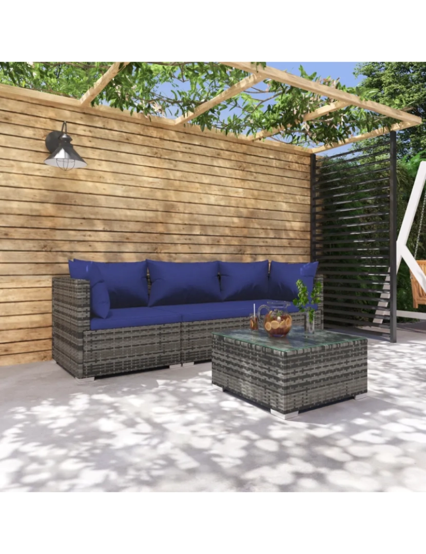 Vidaxl - 4 pcs conjunto lounge de jardim Conjuntos Relax Jardim c/ almofadões vime PE cinzento CFW827058