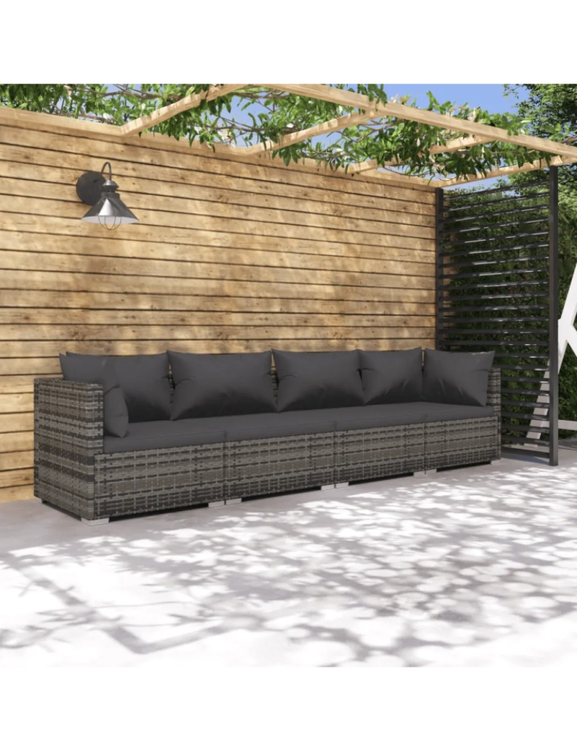 Vidaxl - 4 pcs conjunto lounge de jardim Conjuntos Relax Jardim c/ almofadões vime PE cinzento CFW198801