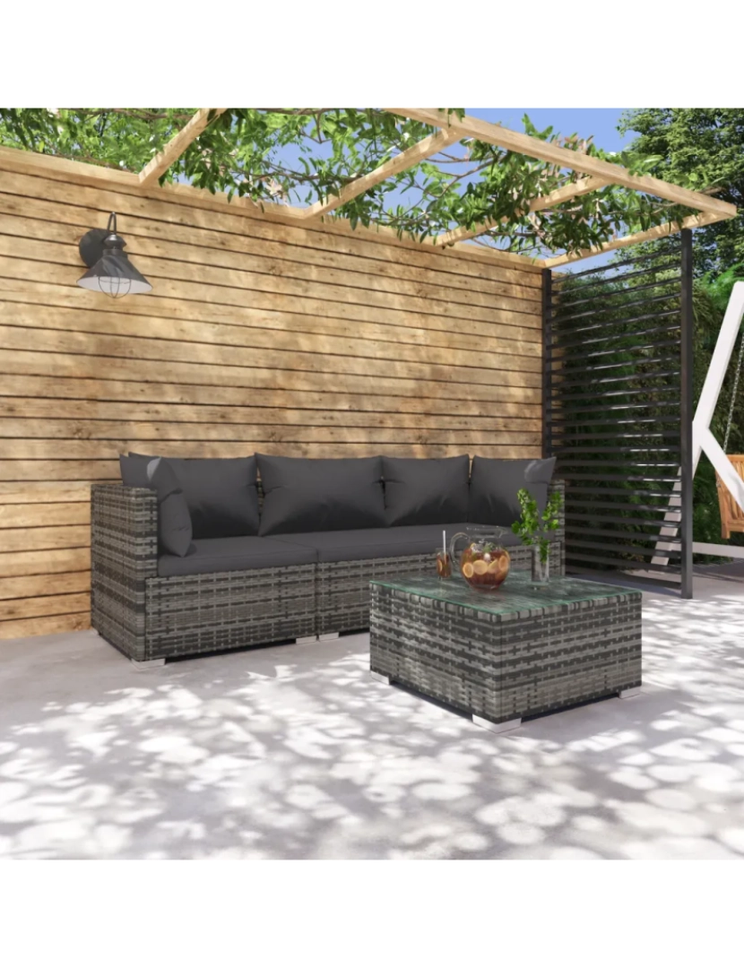 Vidaxl - 4 pcs conjunto lounge de jardim Conjuntos Relax Jardim c/ almofadões vime PE cinzento CFW699770