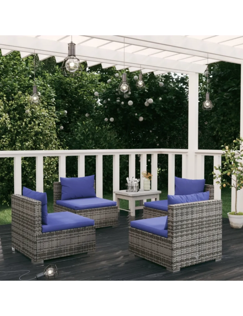 Vidaxl - 4 pcs conjunto lounge de jardim Conjuntos Relax Jardim c/ almofadões vime PE cinzento CFW782864