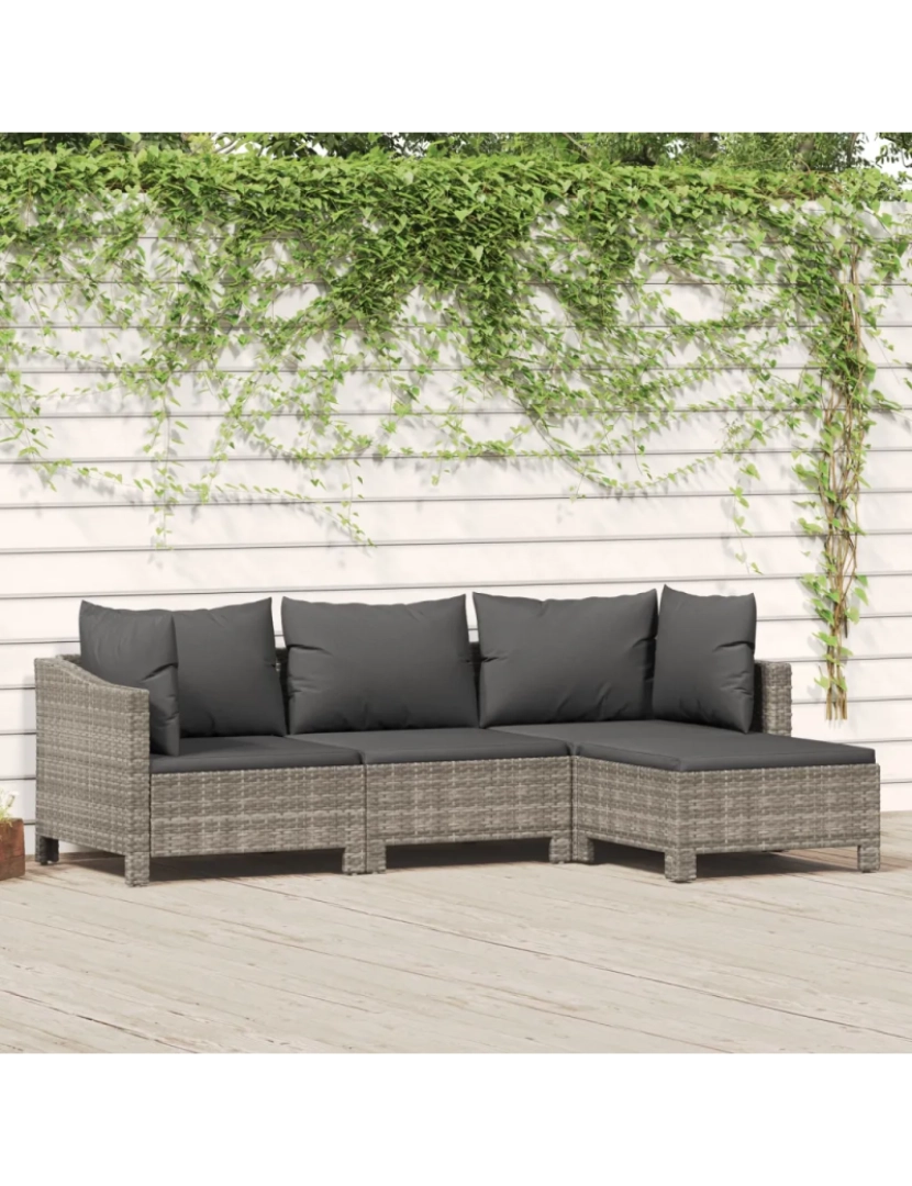 Vidaxl - 4 pcs conjunto lounge de jardim Conjuntos Relax Jardim c/ almofadões vime PE cinzento CFW880514