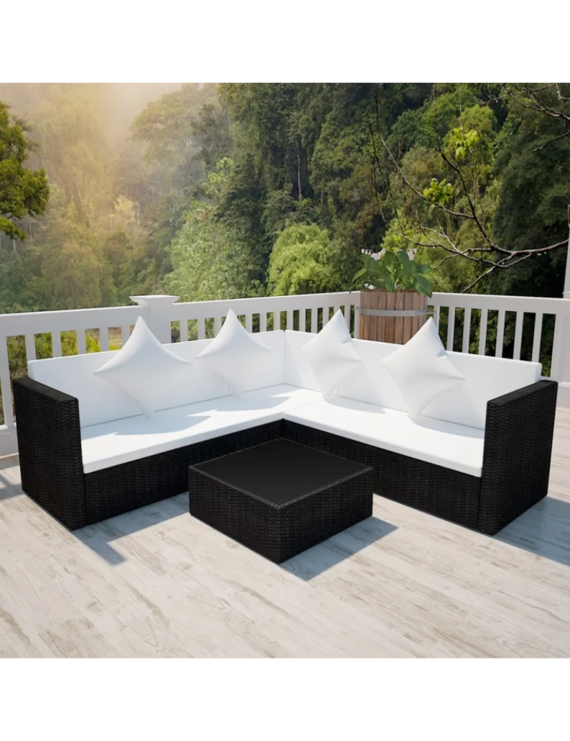 Vidaxl - 4 pcs conjunto lounge de jardim Conjuntos Relax Jardim c/ almofadões vime PE preto CFW480980