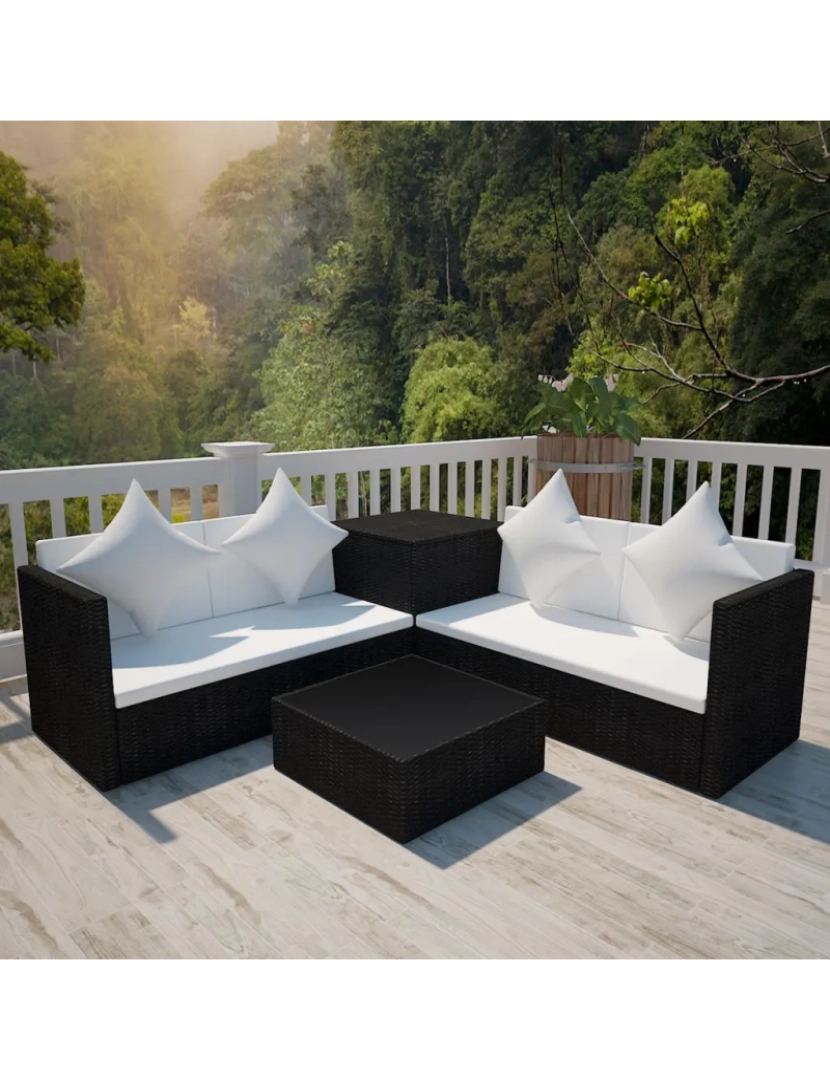 Vidaxl - 4 pcs conjunto lounge de jardim Conjuntos Relax Jardim c/ almofadões vime PE preto CFW568702