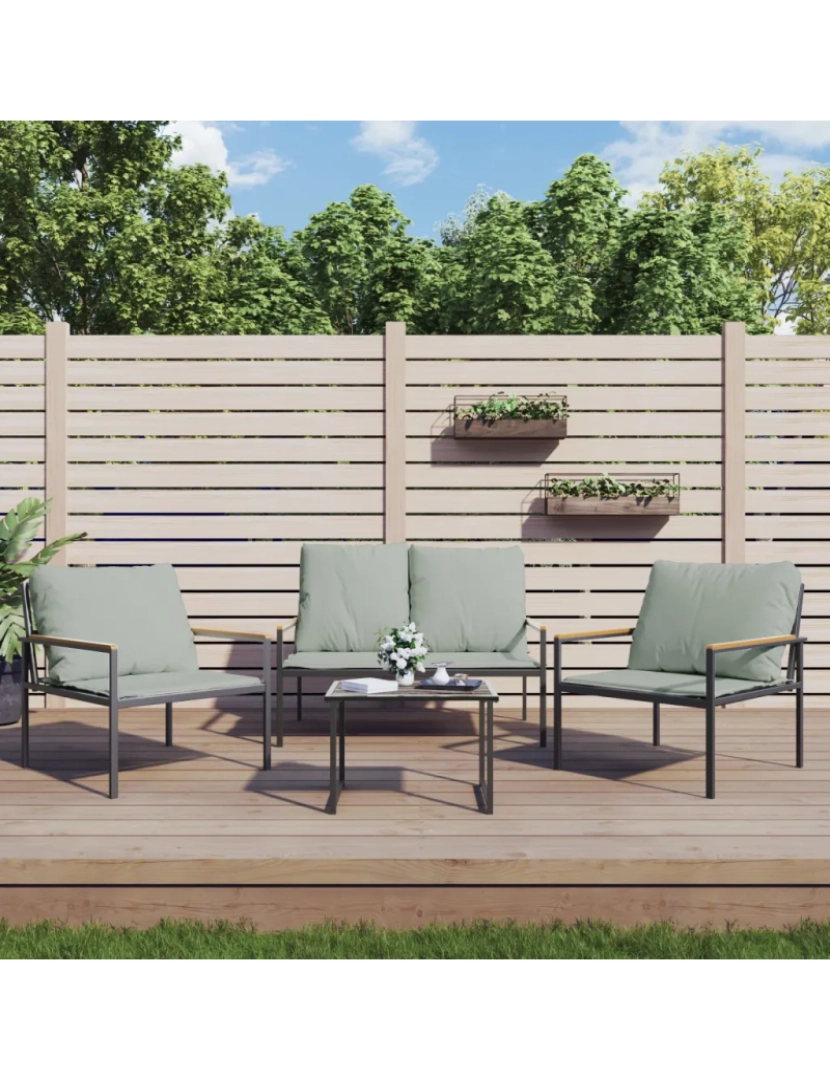 Vidaxl - 4 pcs conjunto lounge de jardim Conjuntos Relax Jardim com almofadões aço antracite CFW255771